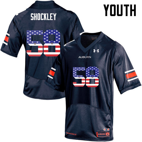 Auburn Tigers Youth Josh Shockley #58 Navy Under Armour Stitched College USA Flag Fashion NCAA Authentic Football Jersey KLA4574VI